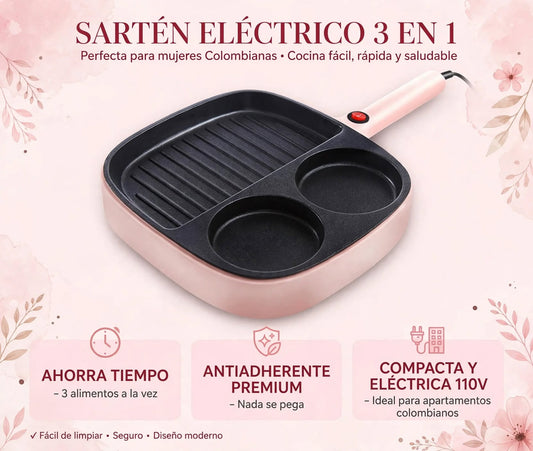 Sartén Antiadherente 3 en 1 eléctrica