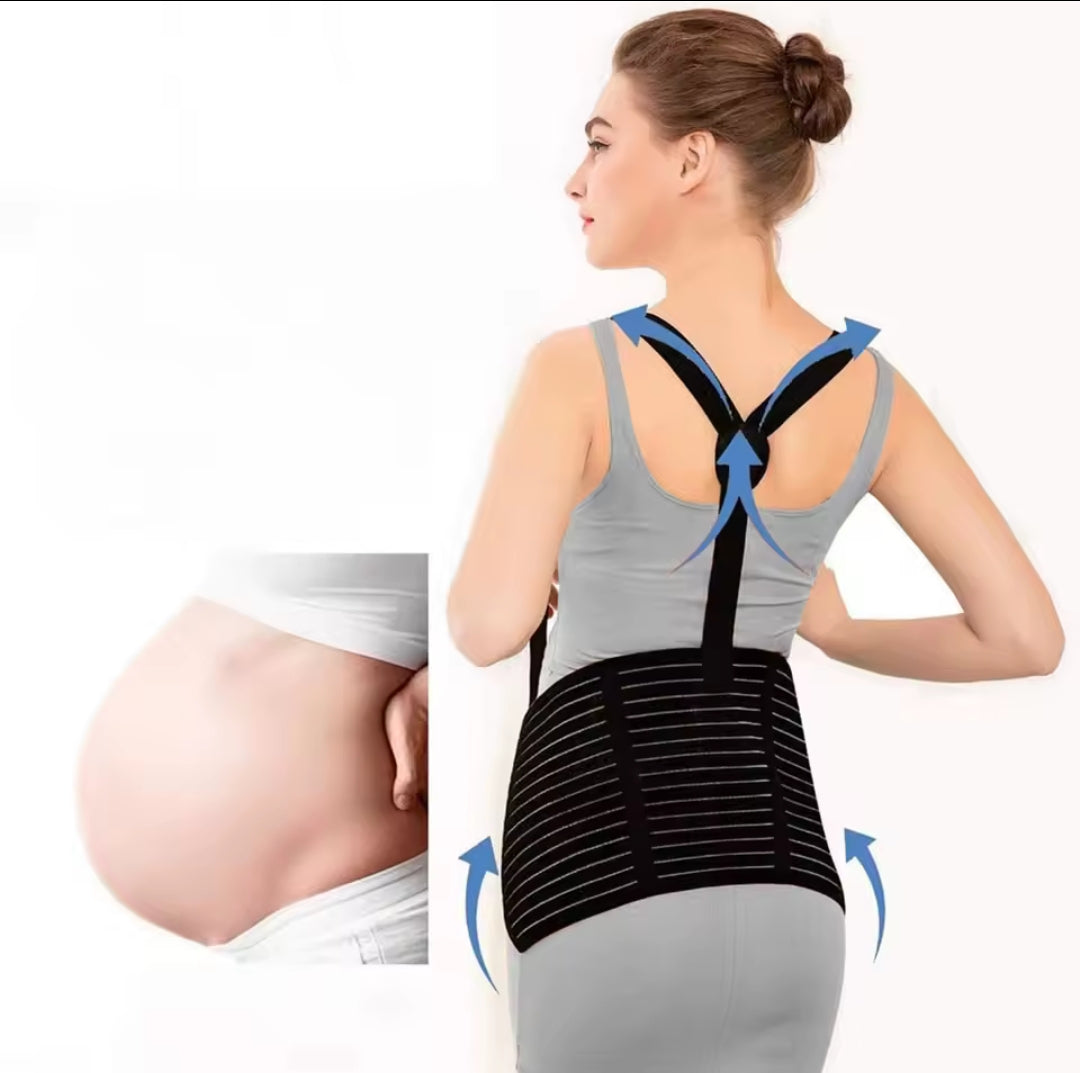 Faja Materna Con Tirantes - Soporte Total 3 Bandas - Color Negro