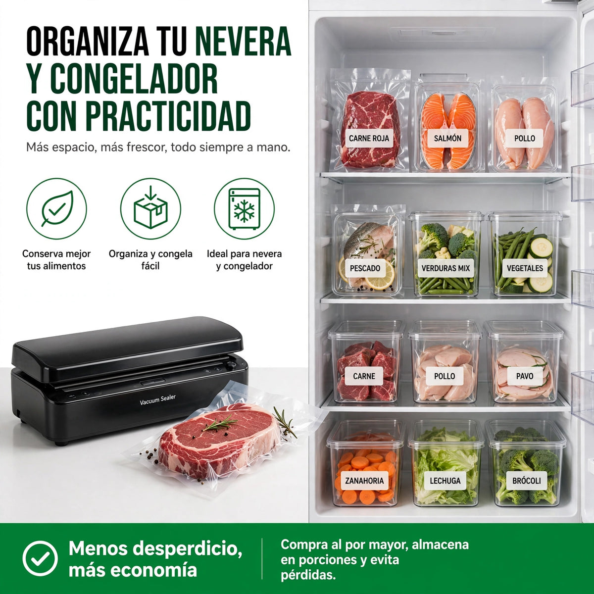 ¡OFERTA HOY! Maquina Selladora Al Vacio + 100 Bolsas GRATIS - Ahorra $200.000 al Mes